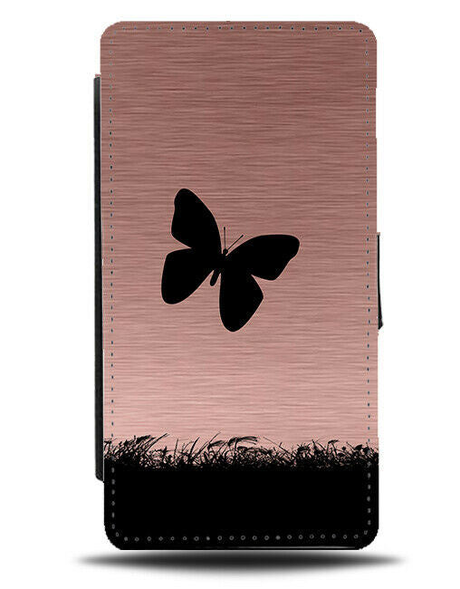 Butterfly Silhouette Flip Cover Wallet Phone Case Butterflies Rose Gold i107
