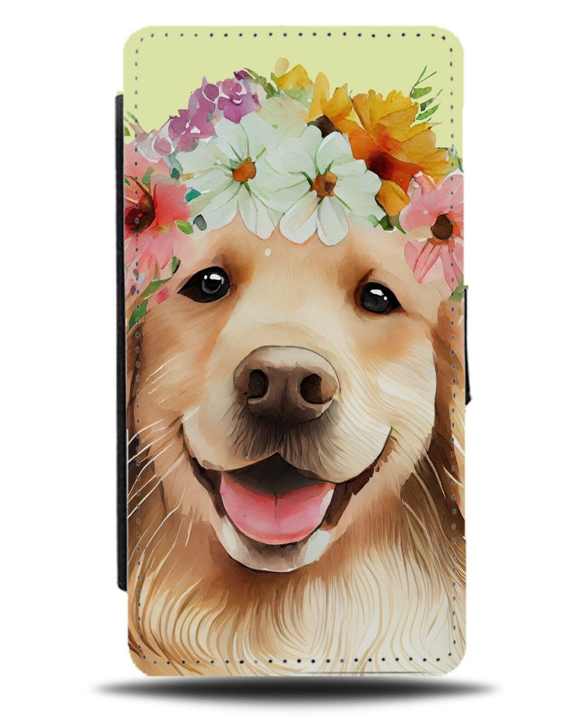 Golden Retriever Flower Crown Flip Wallet Case Flowers Floral Dog Queen AH43