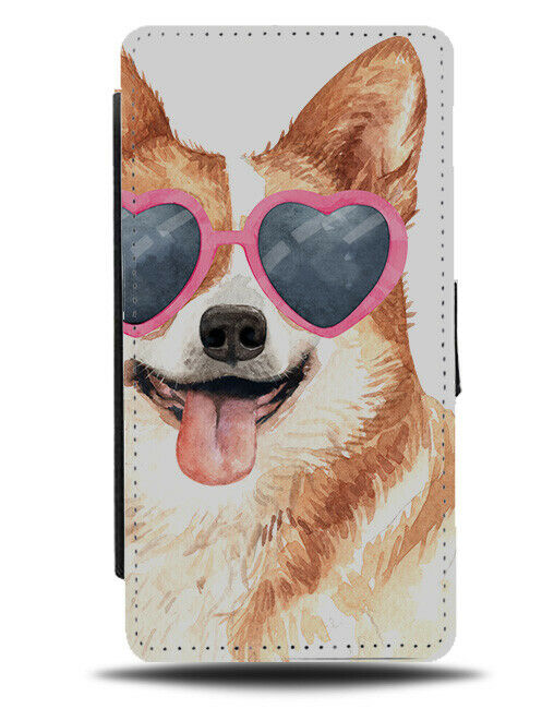 Corgi Flip Wallet Phone Case Dog Dogs Love Heart Sunglasses Pink Corgis K514