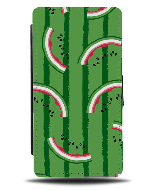 Eaten Watermelon Pieces Flip Wallet Case Eating Watermelons Green E814