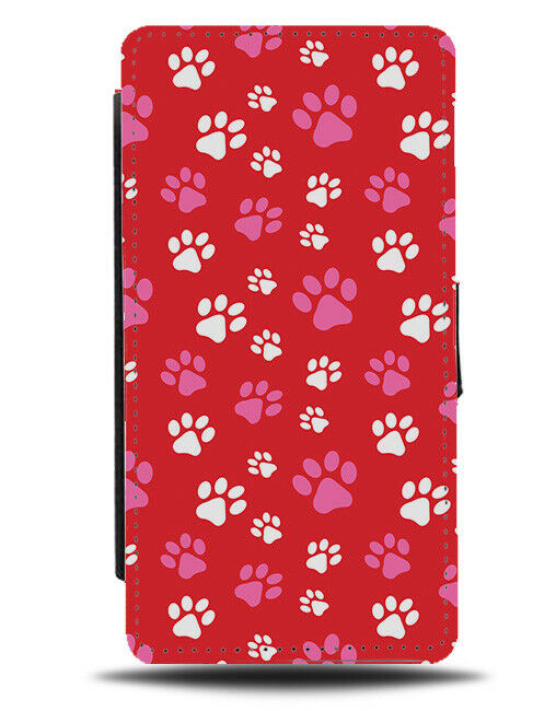 Red and Pink Paw Prints Flip Wallet Case Paws Print Dog Dogs Cat Cats Pet G809