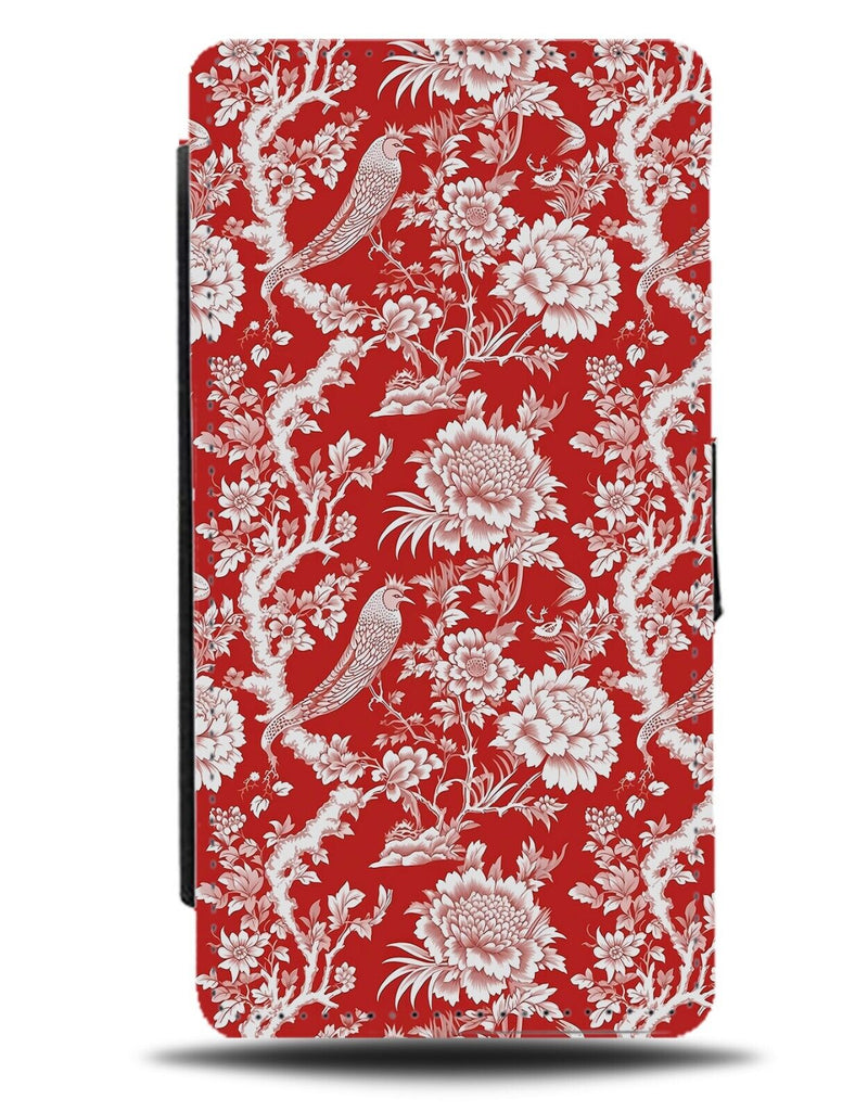 Chinese Themed Red Pattern Flip Wallet Case Oriental Birds Bird China Style CL59