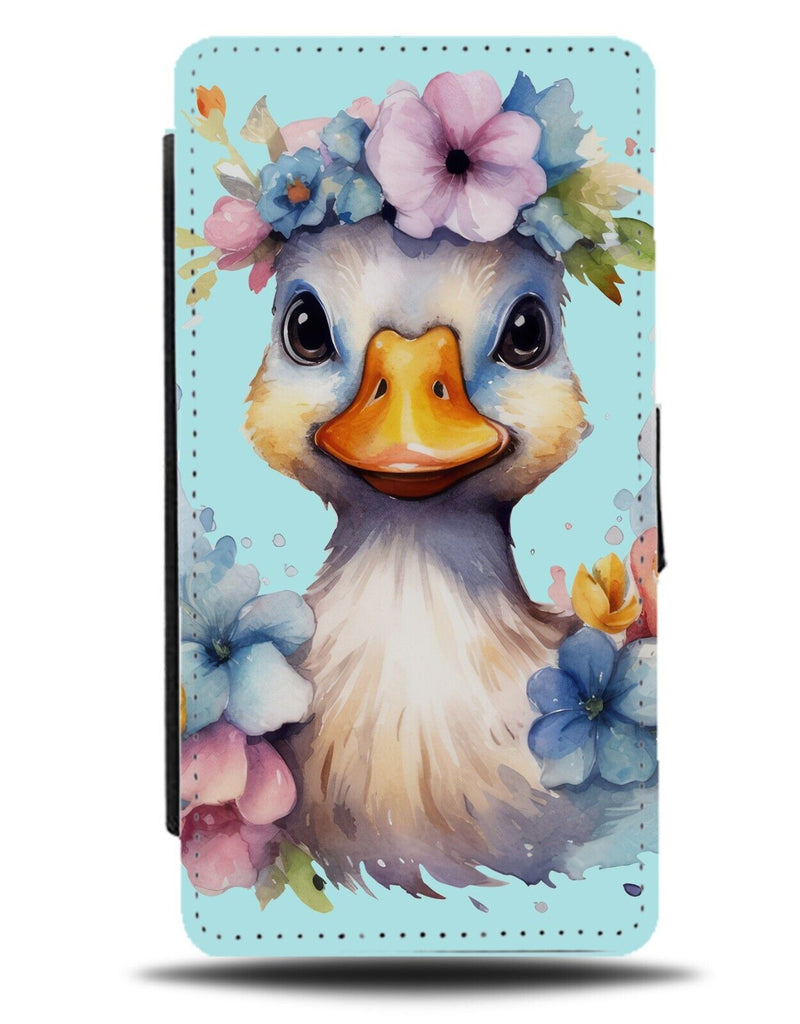 Floral Duck In Flower Crown Flip Wallet Case Ducks Head Face Swimming White DC28