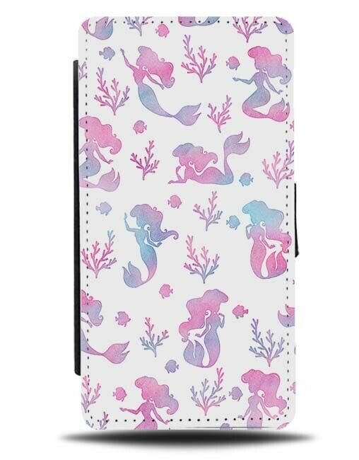 White Pink Purple Blue Mermaid Flip Wallet Case Mermaids Silhouette Shape F559
