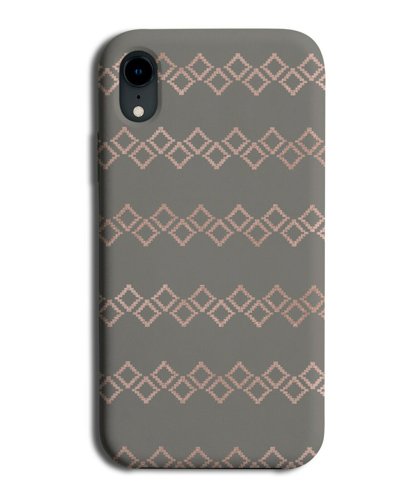 Rose Gold and Dark Grey Patterned Phone Case Cover Pattern Design Squares F844