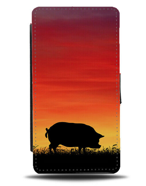 Pig Silhouette Flip Cover Wallet Phone Case Pigs Sunset Sunrise Photo i251