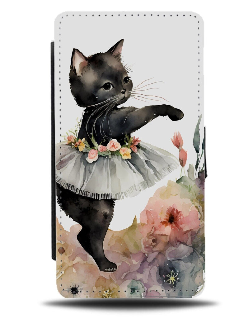 Ballet Kitten Flip Wallet Case Cat Dancer Tutu Black Cat Floral Flowers BF89