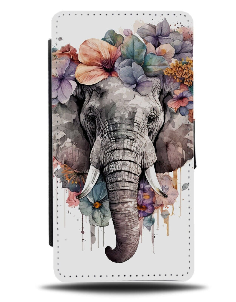 Watercolour Floral Elephant Flip Wallet Case Elephants Flowers Crown Bust BD60