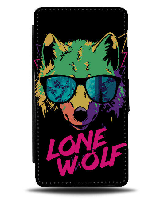 Colourful Lone Wolf Rave Flip Wallet Phone Case 80s Neon Lights Wolves E444