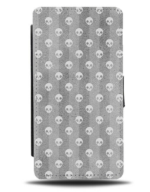 Grey Skull Pattern Flip Wallet Case Design Skulls Silhouette Shapes Face G055