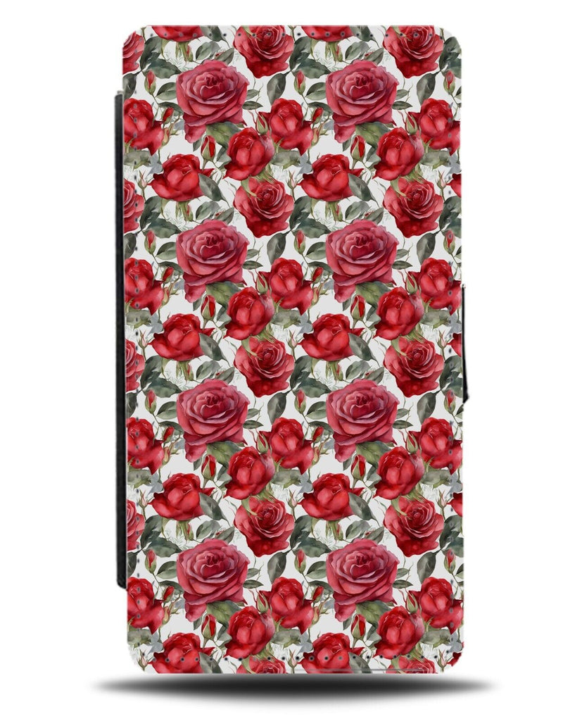 Vintage Red Roses Pattern Flip Wallet Case Rose Flowers Classic Wallpaper CL58