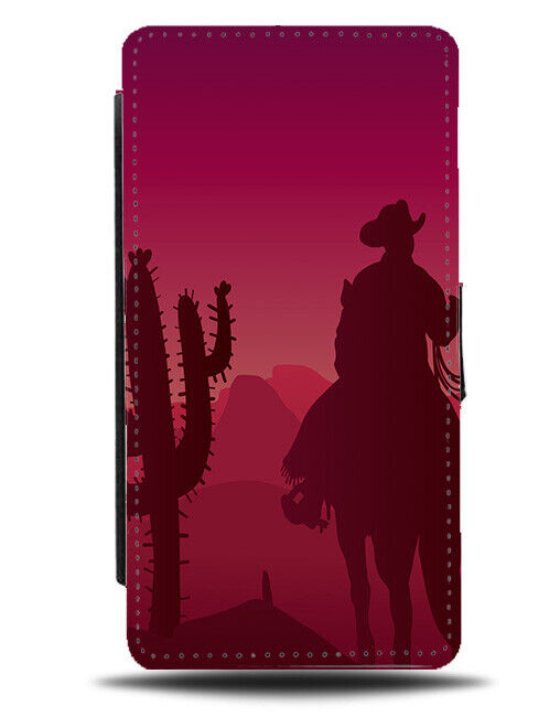 Cowboy On Horse Silhouette Flip Wallet Case Shadow Outline Cowboys Cactus J508