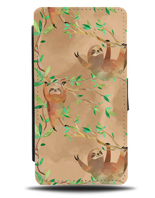 Light Brown Sloth Flip Wallet Case Sloths Sand Sandy Design Pattern Leaf G134