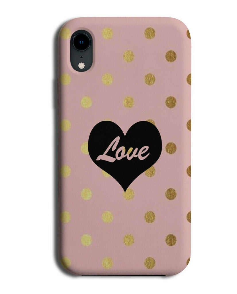 Pink and Gold Polka Dot Pattern Phone Case Cover Golden Love Heart Wording A560
