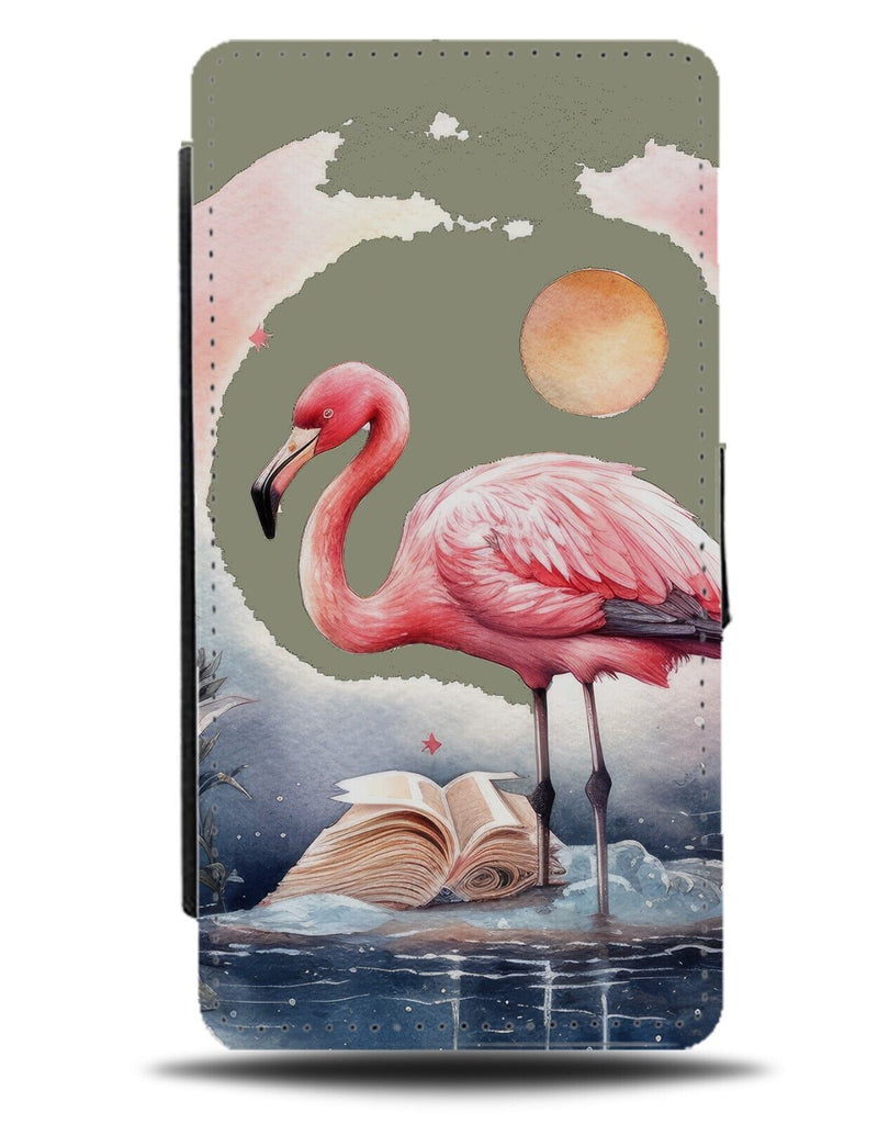 Night Flamingos Watercolour Picture Flip Wallet Case Art Artwork Full Moon AN74