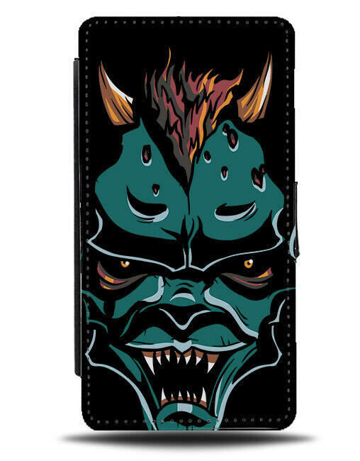 Skull Devil Monster Flip Wallet Phone Case Devils Skulls Green Horns Evil E266