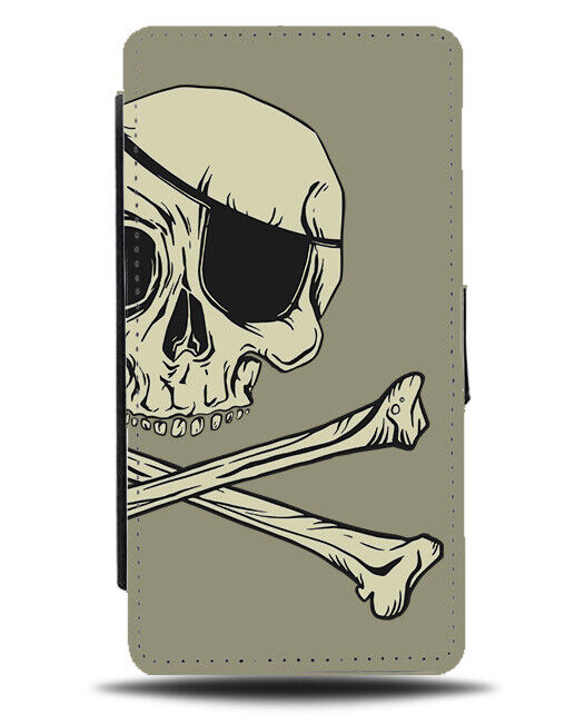Cartoon Skull With Pirates Eye Patch Flip Wallet Case Kids Childrens Bones K043