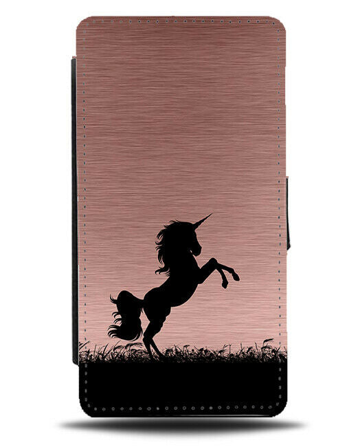 Unicorn Silhouette Flip Cover Wallet Phone Case Unicorns Rose Gold Coloured i134
