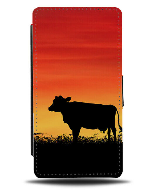 Cow Silhouette Flip Cover Wallet Phone Case Cows Sunset Sunrise Photo i235
