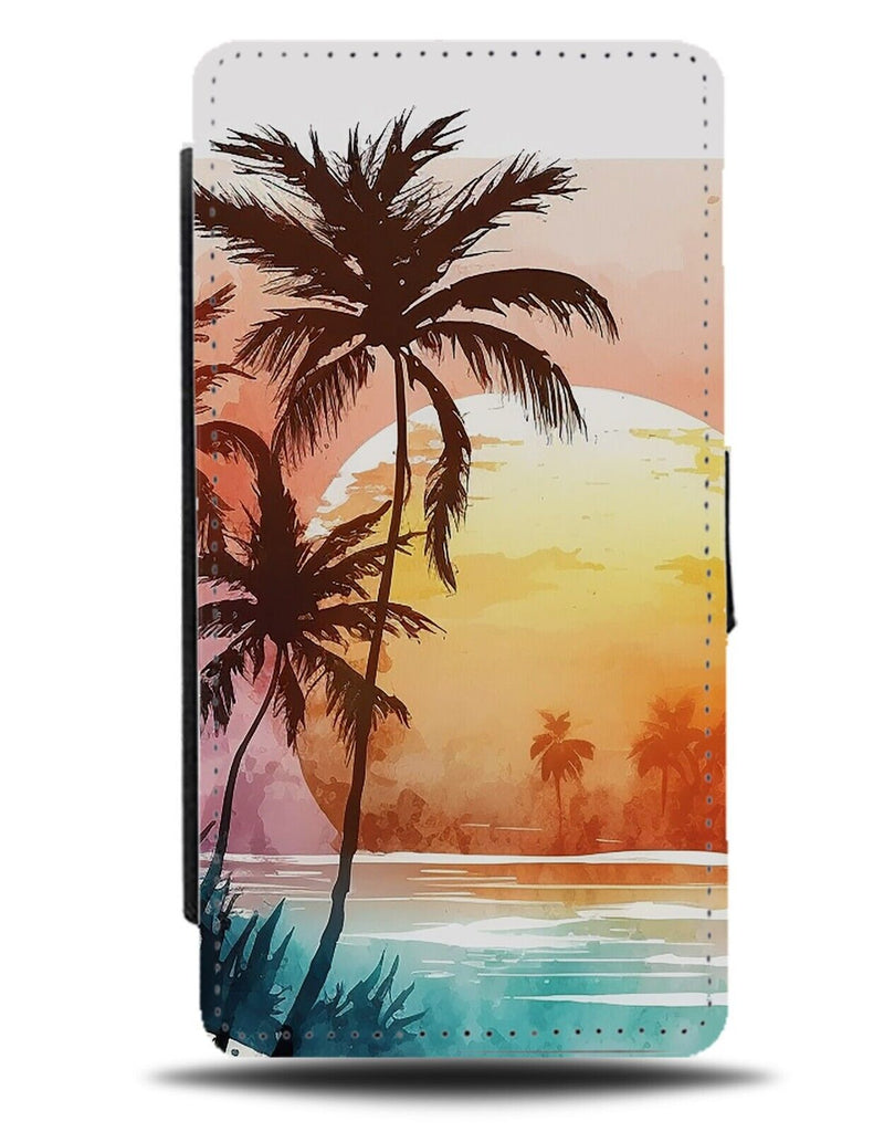 Sunset Flip Wallet Case Sunrise Sun Set Rise Beach Painting Palm Tree Sea BE69