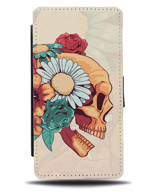 Floral Skull Flip Wallet Case Skulls Illustration Tribal Indian Head Chief N456