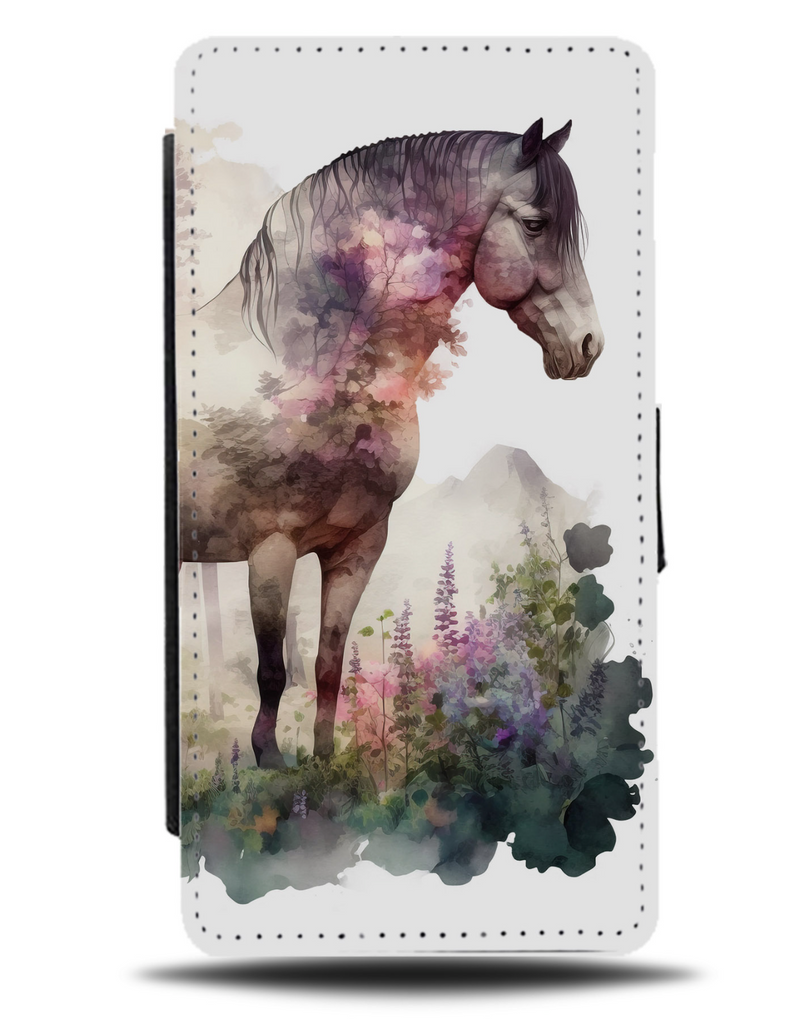 Horse In Flowers Flip Wallet Case Flower Nature Pony Picture Fancy Photo AT71