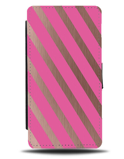 Hot Pink & Rose Gold Striped Flip Cover Wallet Phone Case Stripes Coloured i879