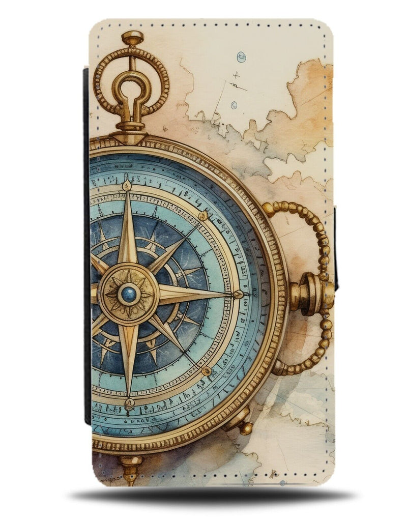 Compass Design Flip Wallet Case Compas Pocketwatch Picture Nautical Explore DG39