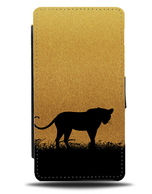 Leopard Silhouette Flip Cover Wallet Phone Case Leopards Gold Golden Black H995