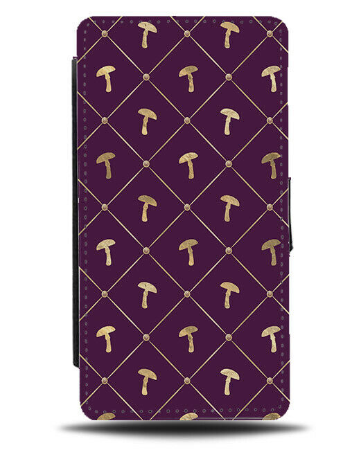 Golden Mushroom On Purple Flip Wallet Case Gold Mushrooms Shape Silhouettes G225