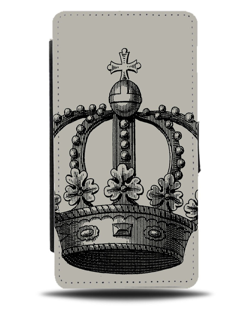 Sketched Queens Crown Grey Flip Wallet Case Drawing Art Princess Crowns AI46