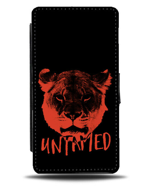 Untamed Lion Face Design Flip Wallet Phone Case Orange & Black Picture And E426