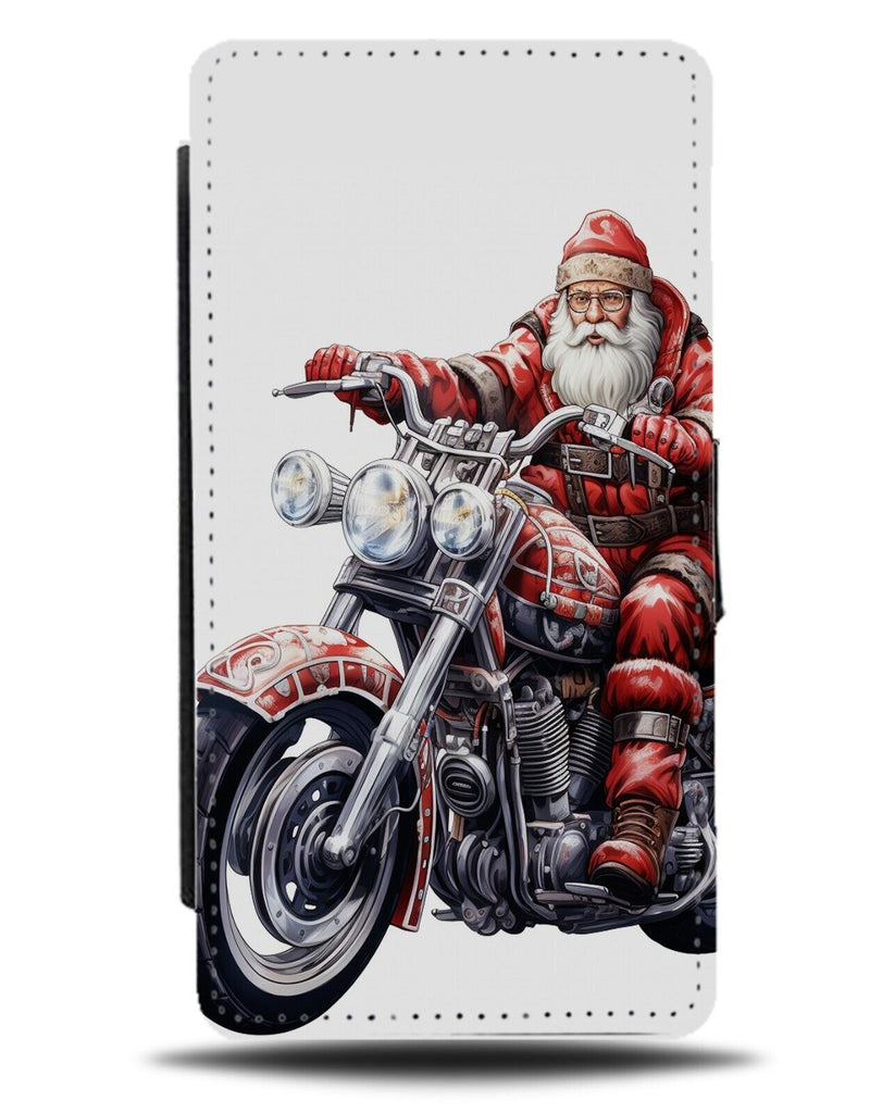 Santa Claus On Motorbike Flip Wallet Case Motor Bike Biker Santas Christmas CA78