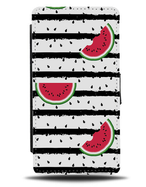 White and Black Stripes Flip Wallet Case Retro Watermelon Slices Print E799