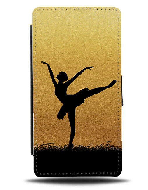 Ballet Silhouette Flip Cover Wallet Phone Case Ballerina Dancer Gold Golden i585