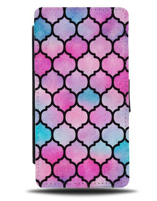 Purple Coloured Mosaic Pattern Flip Wallet Case Tiles Morrocco Geometric F584