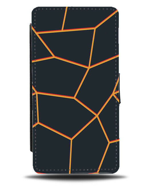Orange Geometric Lines Flip Wallet Case Black Colours And & Mosaic Tiles H393