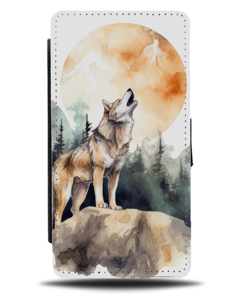 Howling Wolf Watercolour Print Flip Wallet Case Wolves Howl In Sky Moon CV29