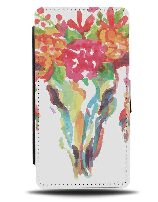 Bull Skeleton Skull Flip Wallet Phone Case Oil Painting Colourful Bulls E241