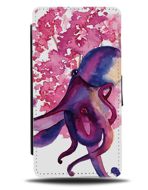 Pink Oil Painting Octopus Flip Wallet Phone Case Drawing Art Artwork Design E419