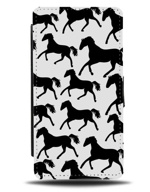 Black and White Flip Wallet Case Horses Shapes Outlines Shadow Shadows G324