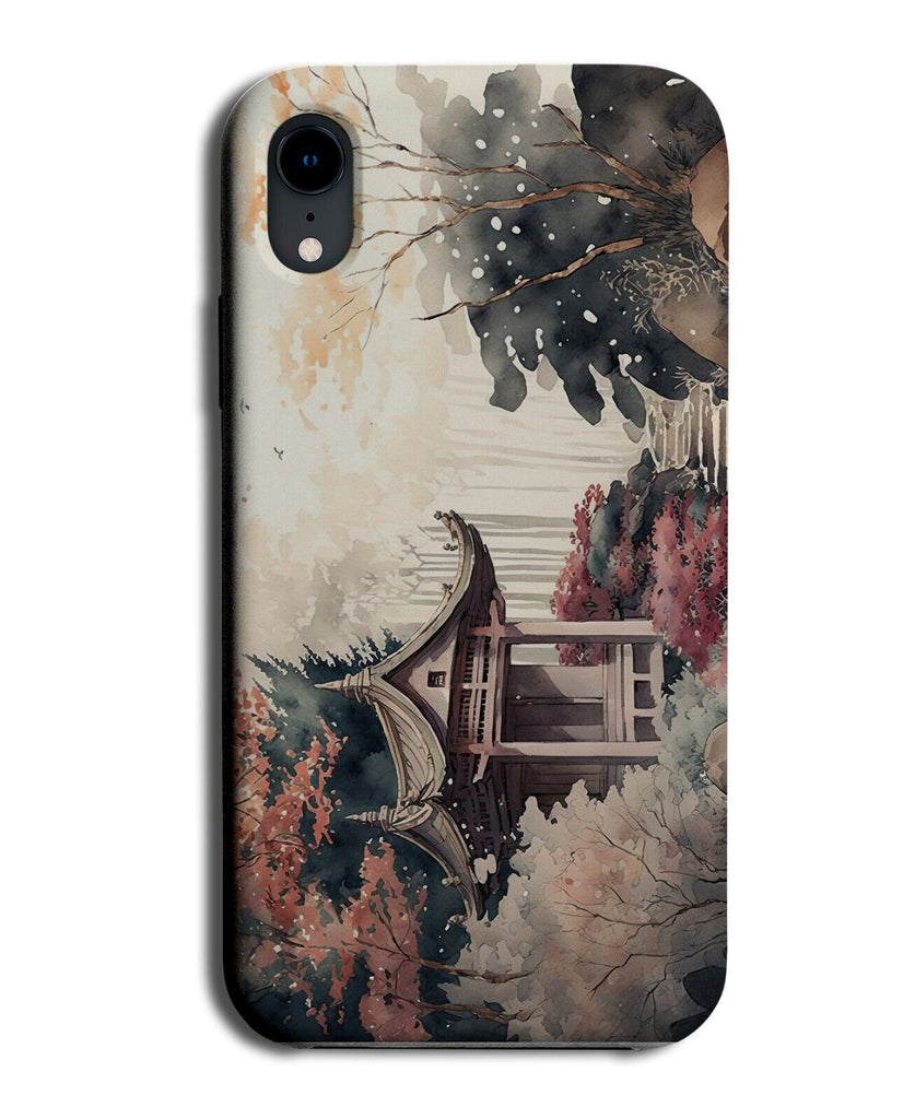 Traditional Oriental Gardens Painting Phone Case Cover Trees Temple Shrine BE09