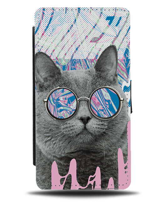 Cool Cat Flip Wallet Case Cats In Sunglasses Retro Pink Circle Shades Summer 430