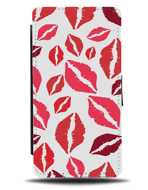 Kisses Flip Wallet Case Marks Kiss Mark Print Lipstick Dark Red Brown E611
