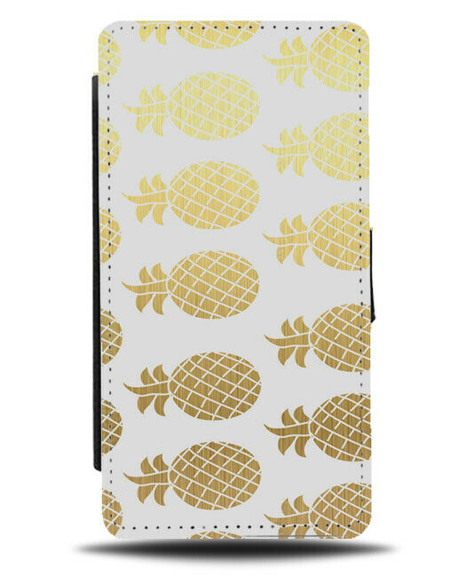 Golden Pineapples Pattern Flip Cover Wallet Phone Case Pineapple Gold White B956