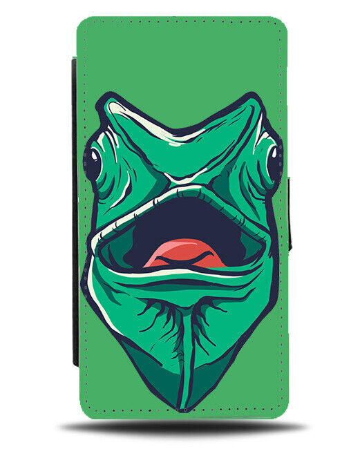 Green Gecko Face Flip Wallet Case Lizard Lizards Cartoon Tongue Geckos K224
