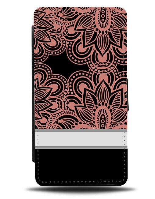 Black Rose Gold Mandala Stencil Flip Cover Wallet Phone Case Henna Tribal si484