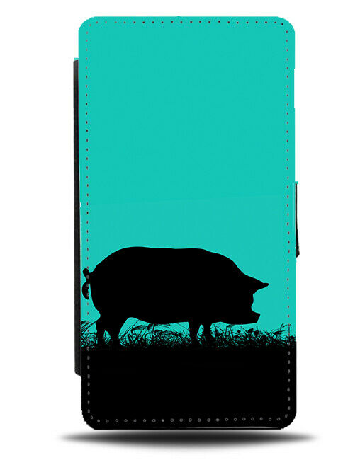 Pig Silhouette Flip Cover Wallet Phone Case Pigs Turquoise Green i281