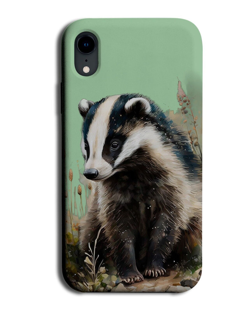 Lime Green Badger Watercolour Painting Phone Case Cover Badgers Animal Wild CY91