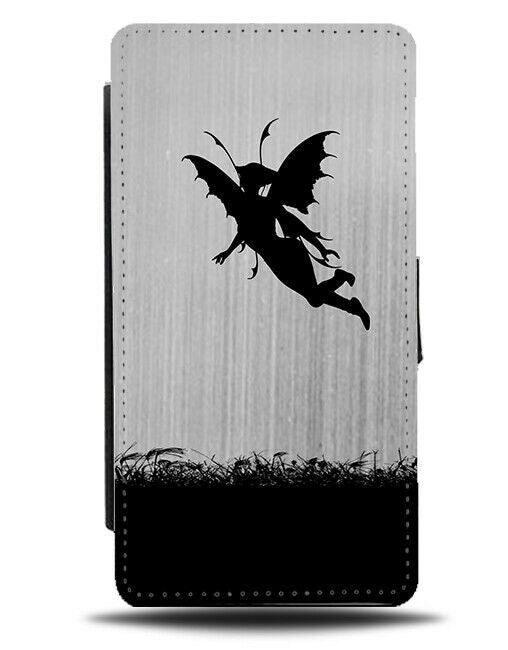 Fairy Silhouette Flip Cover Wallet Phone Case Fairies Silver Grey Girls I147
